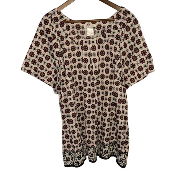Como Woman Floral Print Tunic 3X 100% Cotton Short Sleeve Red/Black/White - Picture 1 of 10